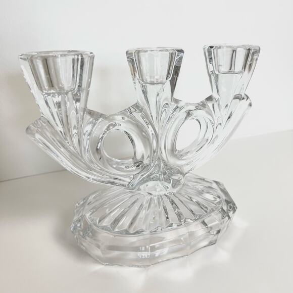 Vintage 60s Pressed Lead Crystal 3 Arm Candelabra Candle Holder West Germany - Picture 3 of 10